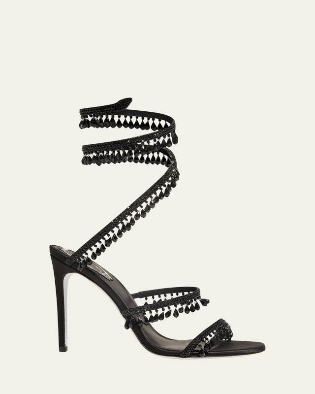 Chandelier Beaded Ankle-Wrap Sandals
